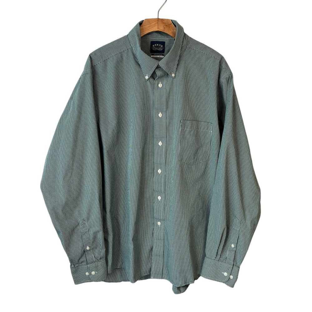 Eagle Button Down Shirt Mens 2XL 18 36/37 Green Gingham Plaid